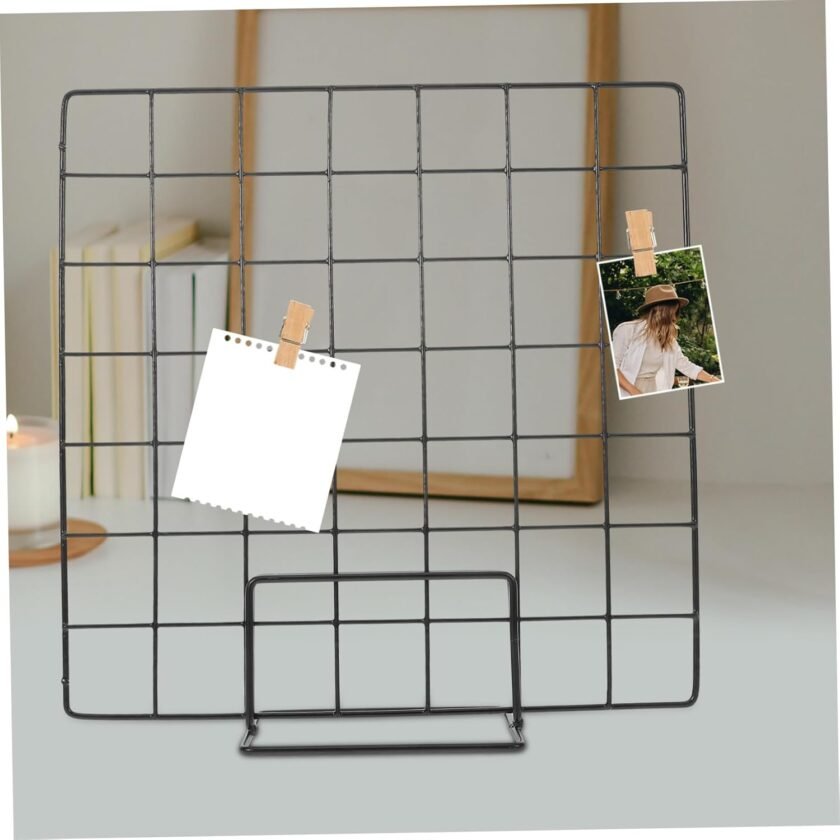 Grid Display Stand Wire Display Racks Wall Grid Photo Display Panel Display Stand Display Stand Tabletop Wall Photo Grid Shelf Floorstanding Grid Wall Wire Memo Board Iron Black - Image 2